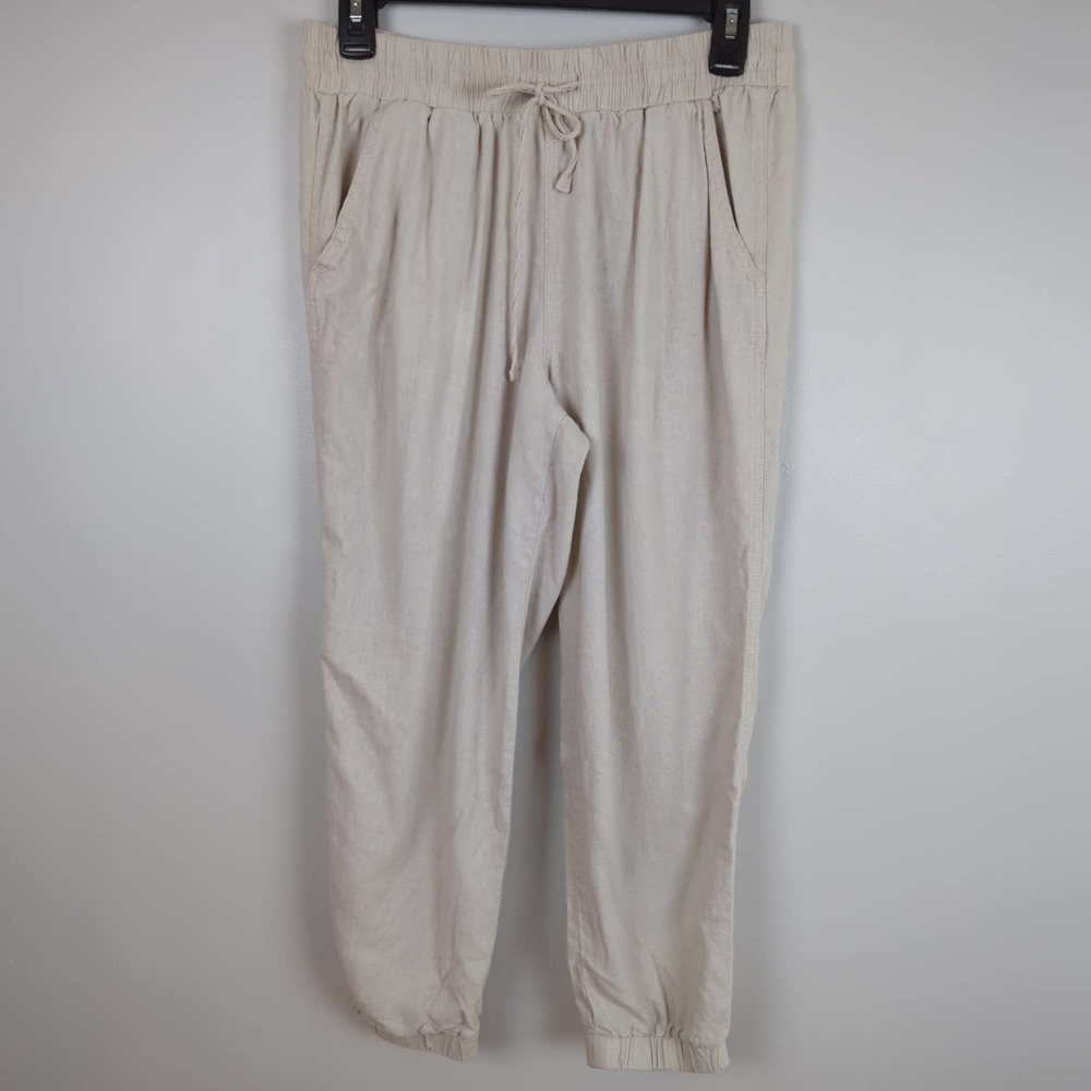 Sound Style Oatmeal Linen Blend Pull On Jogger Pants Size Small